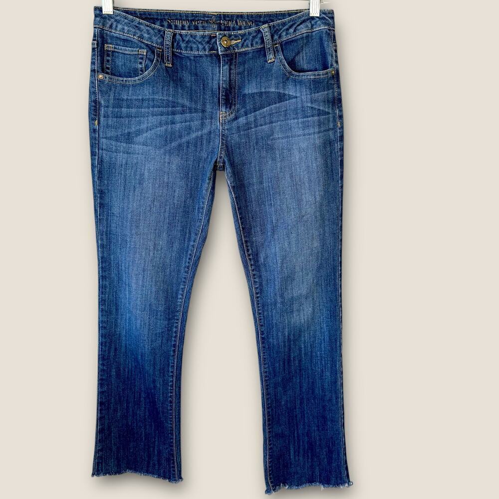 Simply Vera Wang Bootcut Stretch Mid Rise Blue Wash Jeans Size 10 Cutoff Hem